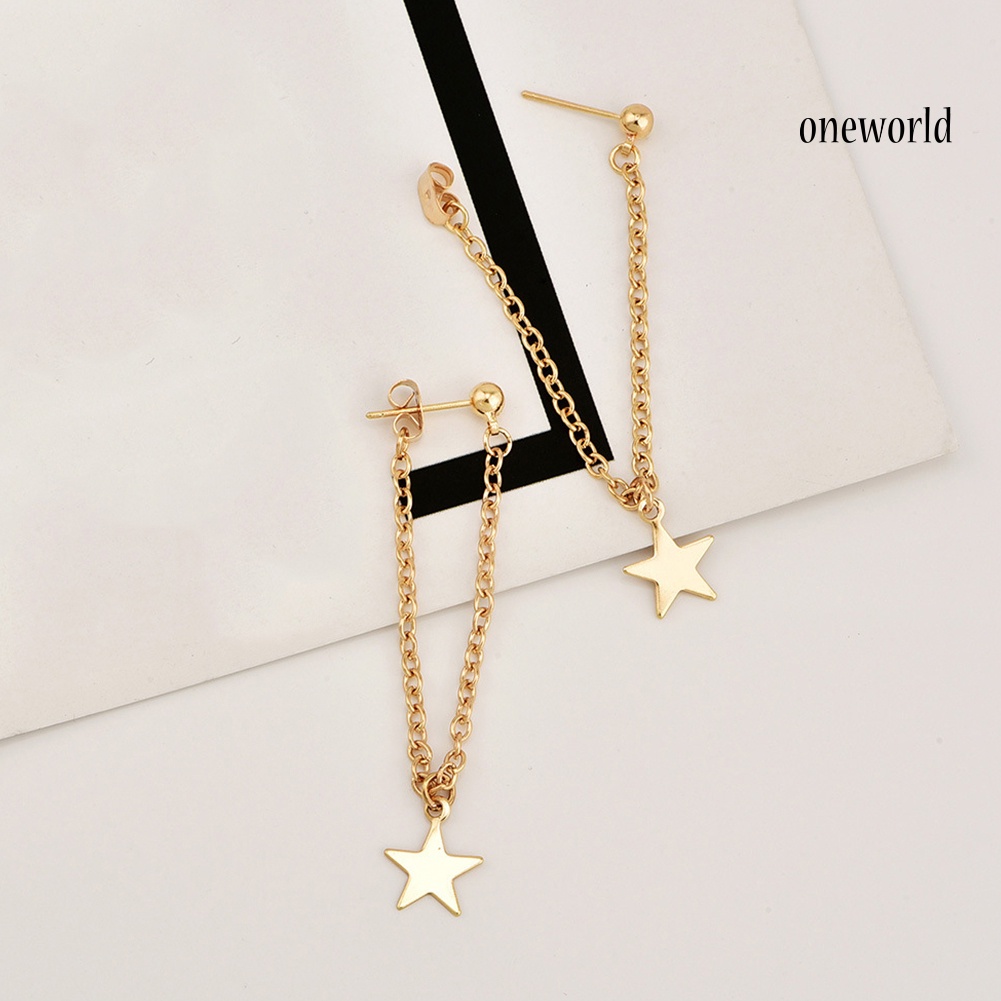 OW@ Women Fashion Five-pointed Star Chain Tassel Pendant Stud Earrings Jewelry Gift