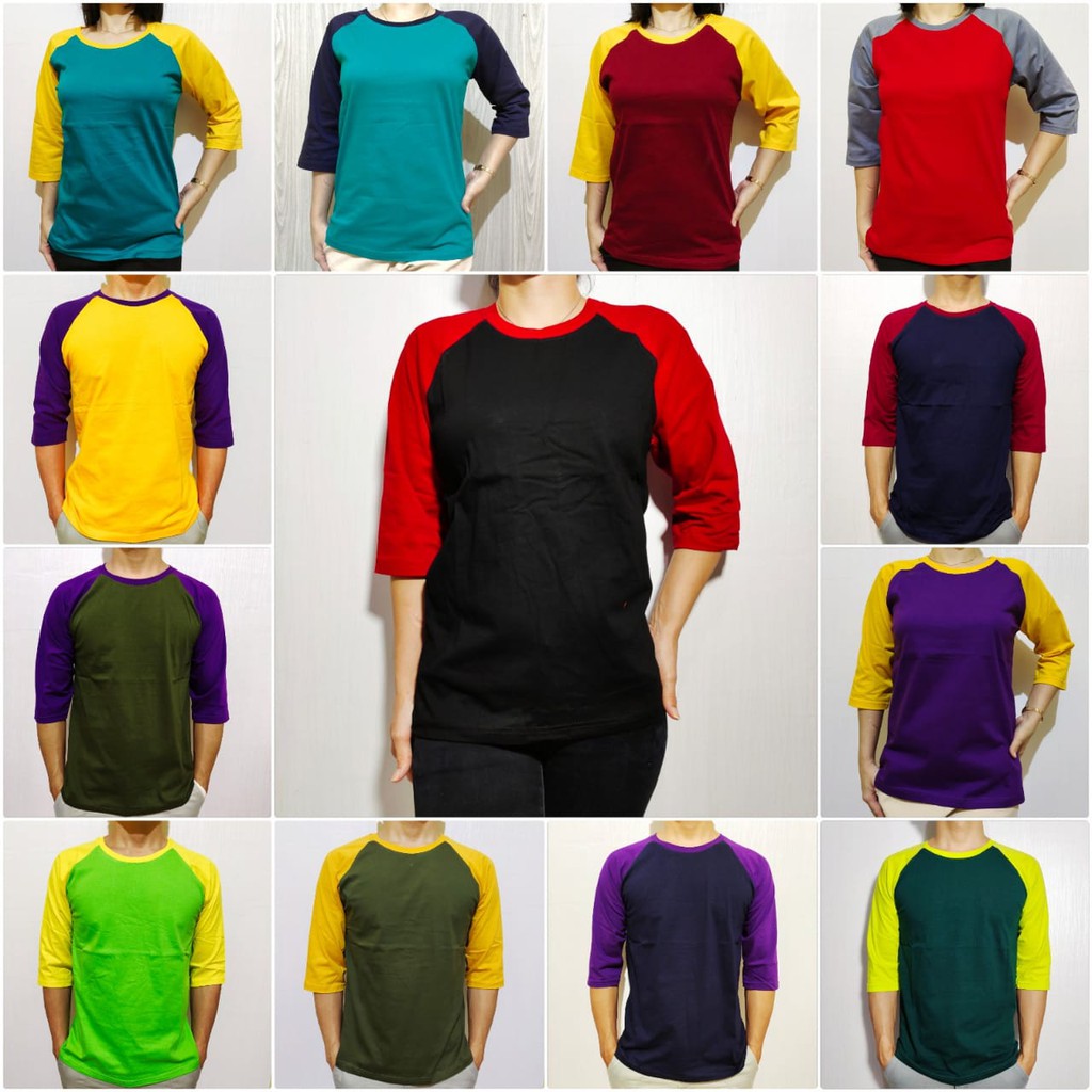 kaos polos reglan hitam lengan kuning 3/4 M L XL XXL