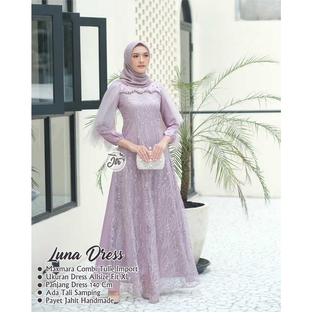 dres luna terbaru bahan mix brokat lengan panjang