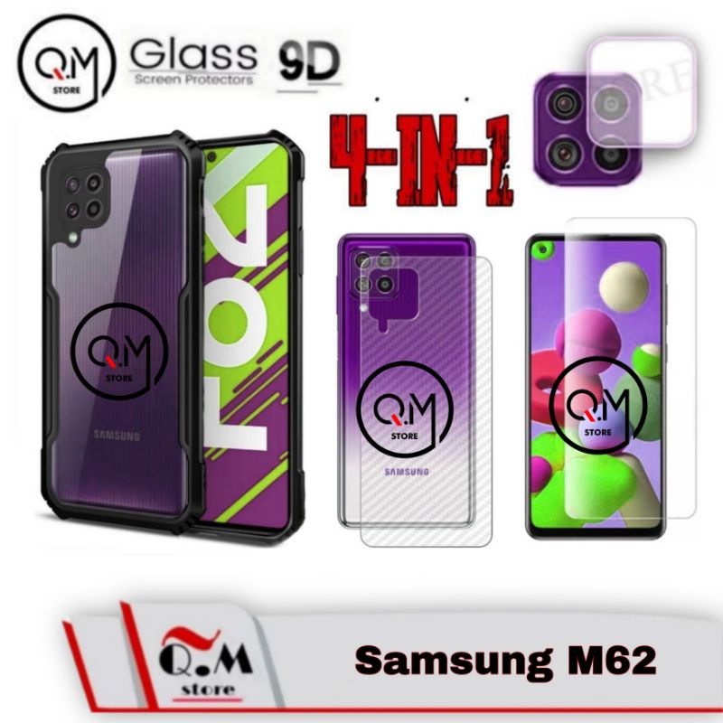 PROMO 4-IN-1 Case Samsung M62 Softcase Transparan TPU High Quality Free Tempered Glass Full Layar 9D