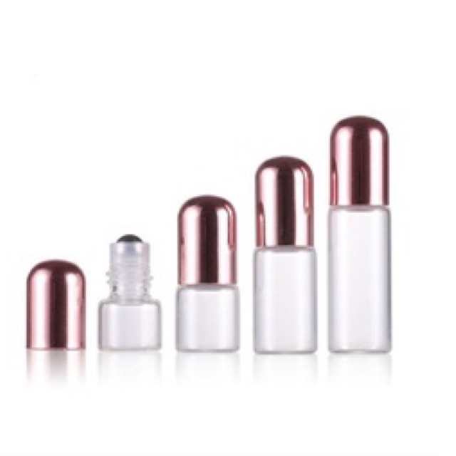 2ml Botol Clear Tutup Rose Gold Pink Roll On Glass Perfume Essential Oil Vials Stainless Roller Ball Travel Clear Bottle