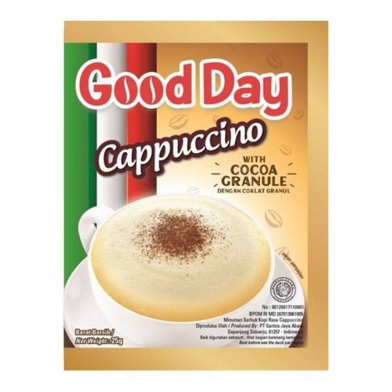 

Good Day Cappuccino With Cocoa Granule 25g Dengan Coklat Granul Minuman Serbuk Bubuk Kopi Rasa Cappuccino Seduh Instan Sachet Renteng Per Pcs