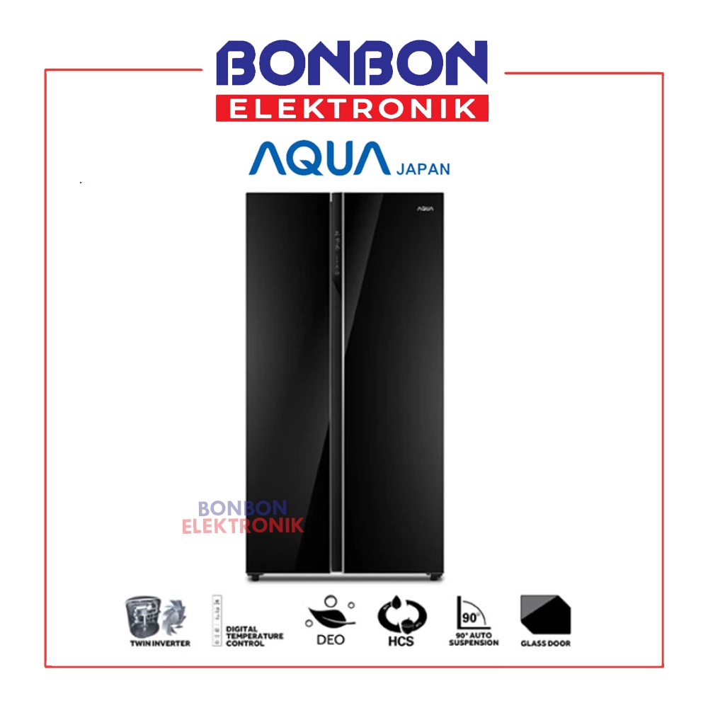 AQUA Kulkas 2 Pintu Side by Side Inverter AQR-605IG(GB) Glass 542L