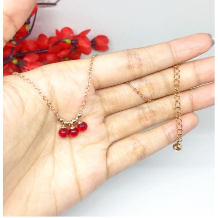Gelang Fashion Gelang Kaki Fashion Perhiasan Korea 3 Bola Merah Rosegold Titanium Anti Karat