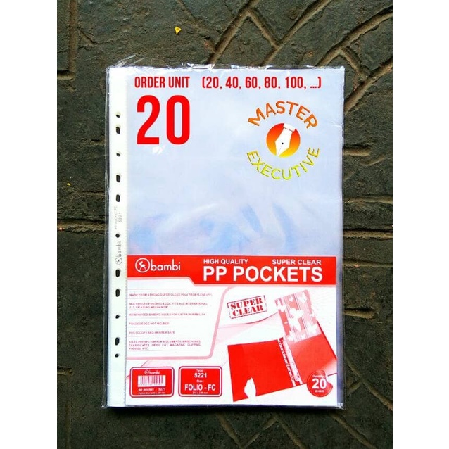 

READY Bambi PP Pocket F4 / Folio Super Clear 5221 - Tebal 0.06 mm isi 20 Lbr TERLARIS