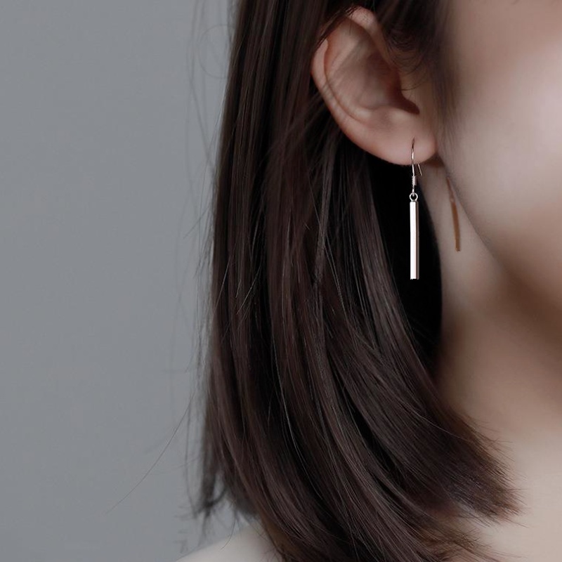 Roselife 1 Pasang Anting Tusuk Gantung Panjang Desain Geometri Warna Silver Untuk Wanita