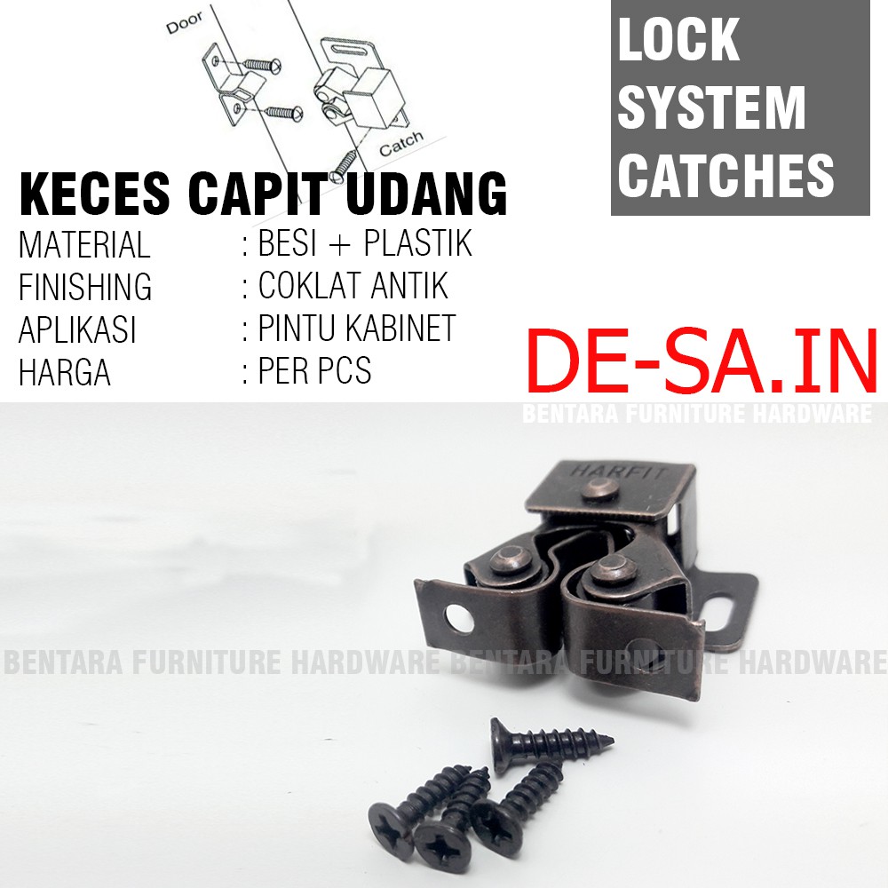 Harfit Keces Capit Udang - Double Roller Catches - Untuk Pintu Kabinet