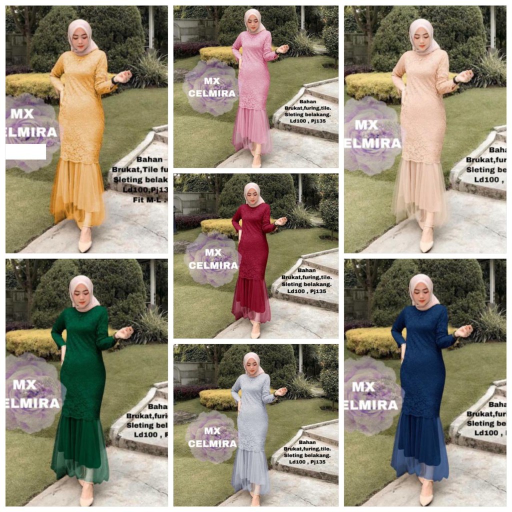 Maxi Celmira Duyung Brukat Cord Tulang Premium Gamis Baju Muslim Dress Pesta Fashion Lebaran Murah