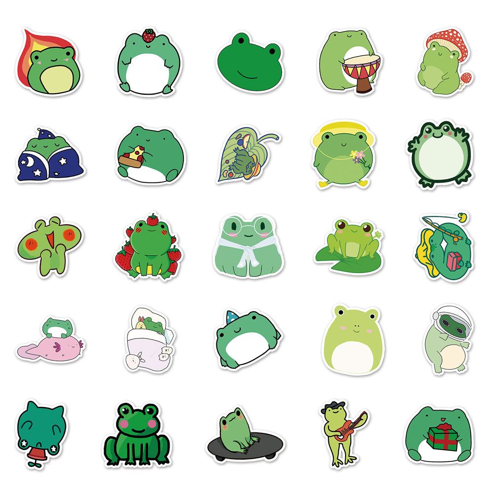 QUINTON 50Pcs Frog Graffiti Stickers Label Animel Stickers Frog Stickers Laptop Mini Frog School Office Supplies Cartoon Decoration Diary Decals