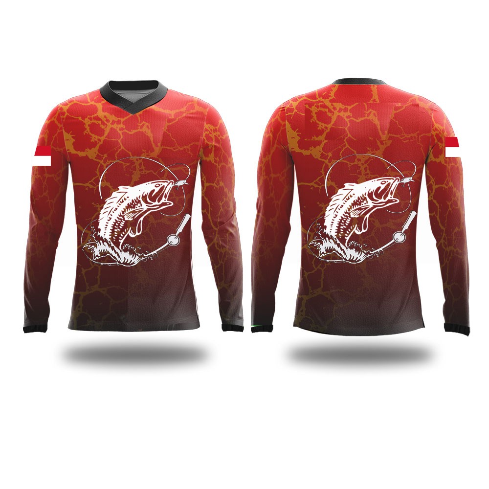 Kaos Baju jersey jersy mancing mania fishing Lengan Panjang premium custom merah red