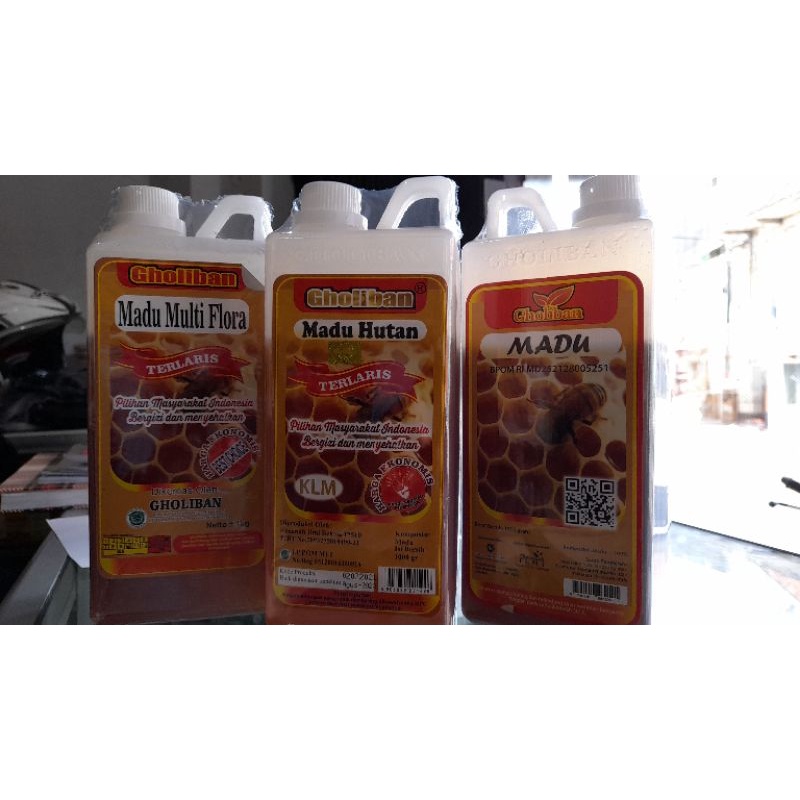 

madu gholiban klm kalimantan plus bee pollen dan royal jelly 1kg asli ada huruf timbul di kemasan