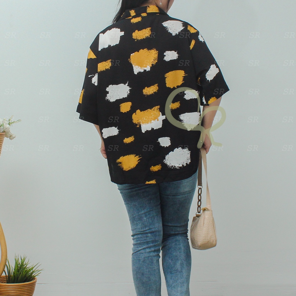 Kemeja Motif Oversize Casual Santai Wanita Premium Rayon Ringan Dingin