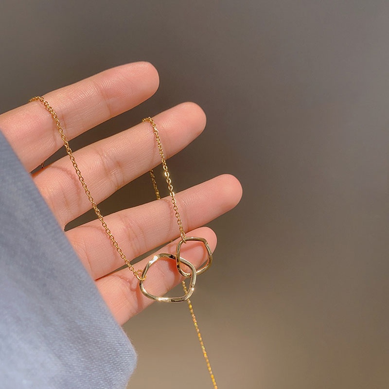 Kalung Choker Rantai Klavikula Hias Liontin Cincin Ganda Bahan Alloy Untuk Hadiah-6