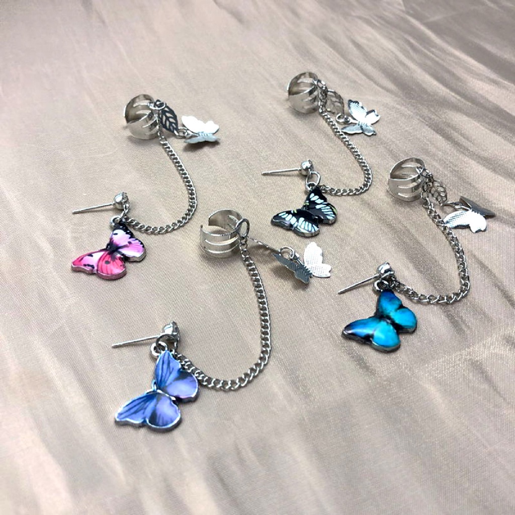 Hu Hu Hu Hu Hu Alat Bantu Pasang Kacamata♡ 1pc Anting Rantai Panjang Bentuk Kupu-Kupu Tahan Lama Gaya Punk Untuk Aksesoris Perhiasan