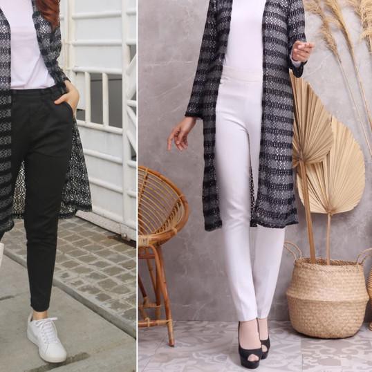 ♧ Chamele - Outer long cardigan brukat lace dijamin PREMIUM - Hitam ✼