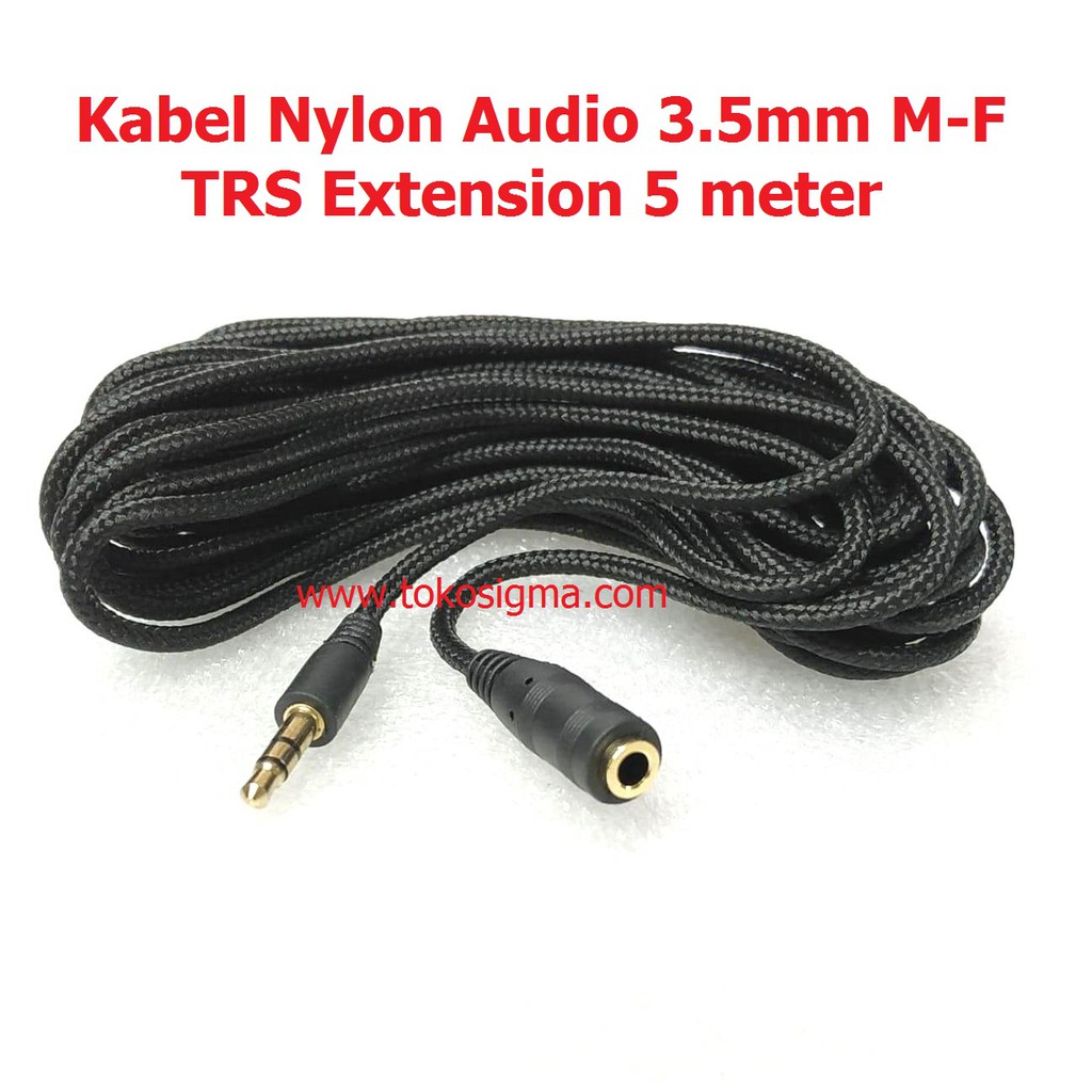 Kabel Audio Extension 5M 3.5mm M-F Perpanjangan TRS Stereo Nylon Gold