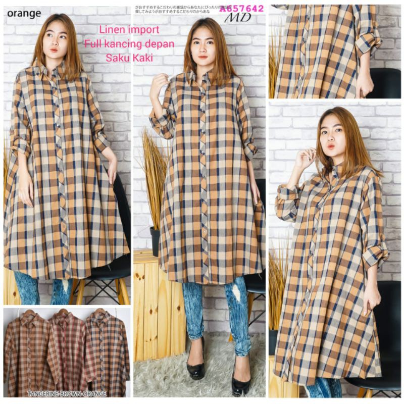 Tunik kemeja import kotak-kotak