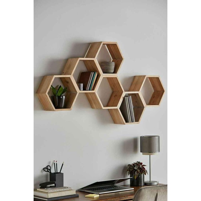 RAK DINDING KAYU HEXAGONAL