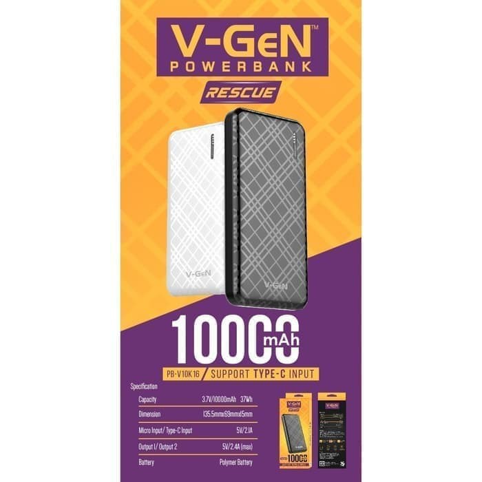 POWER BANK VGEN 10000MAH RESCUE FAST 2.4A (SUPPORT TYPE C)