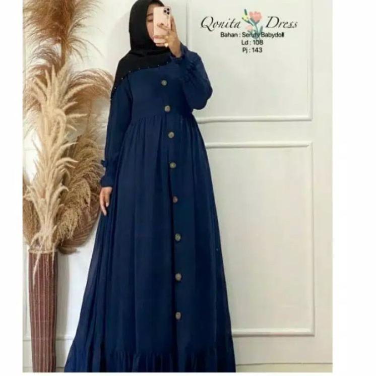 [94] Baju pakaian gamis dress dres abaya fashion drees jubah wanita muslim muslimah remaja ibu hamil busui perempuan cewek cewe polos menyusui kancing depan full rumahan harian terbaru trend kekinian murah ↣ 94