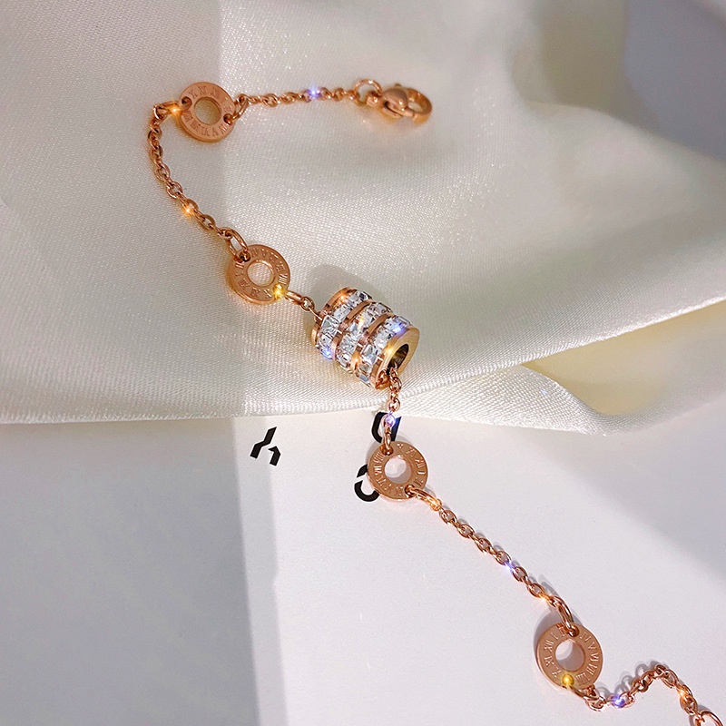 Gelang Titanium Romawi Wanita Anti Karat 18k Emas Mawar Berlian Bangle Perhiasan