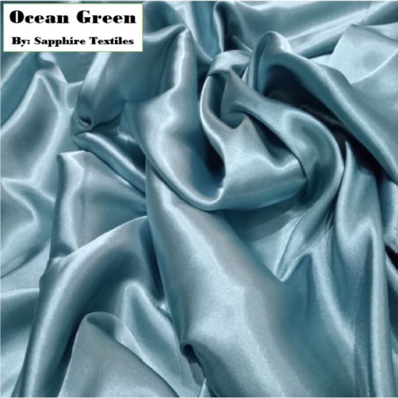 1Meter Kain Satin Silk Kilap Premium Jakarta Maxmara Lux (Jenis Bahan) Satin Bridesmaid Saten Silk Premium Kilap Bahan Satin Silk Charmuse Meteran Grosir Murah dan Bagus-Ocean Green