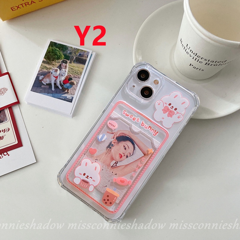 IPHONE Couple Soft Tpu Sweet Bunny Dompet Slot Shockproof Phone Case Kompatibel Untuk Iphone7 8 6 6s Plus XR X XS Max 11 12 13 14 Pro Max SE Tas Kartu Bening Beruang Lucu Imut Anti Jatuh Cover