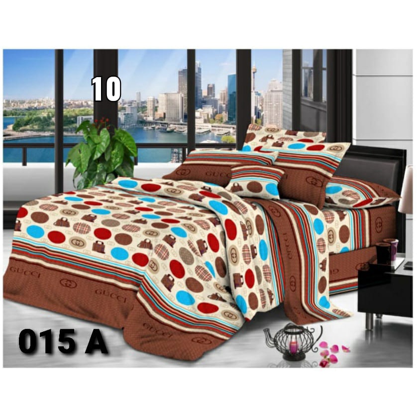 SPREI SET 2 SARUNG BANTAL 1 SARUNG GULING MOTIF GUCCI UKURAN NO.1 180X200 TERBARU TERLARIS