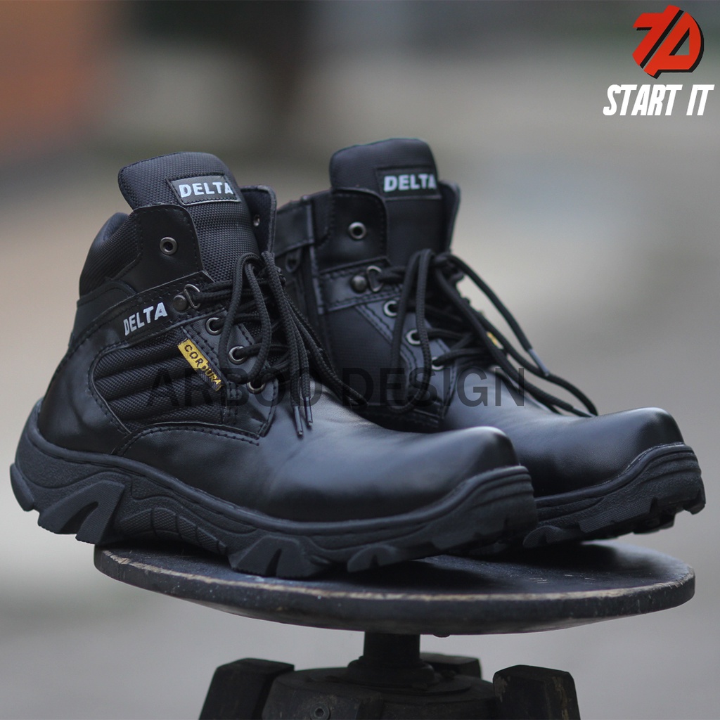 SEPATU DELTA LOW TACTICAL 6.0 SAFETY BOOT Touring Hiking Tracking UJUNG BESI REAL KULIT SAPI Origina