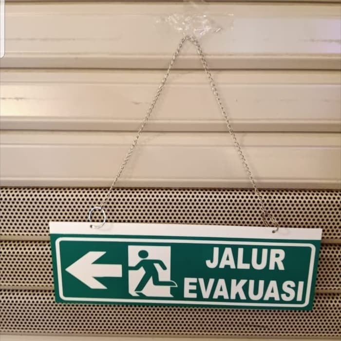 

AKRILIK/PLAT JALUR EVAKUASI RANTAI 2 MUKA 10X30CM
