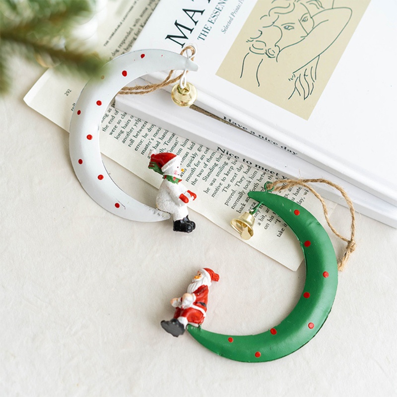 Ornamen Gantung Desain Kartun Santa Rusa Snowman Bulan Sabit Bahan Resin Dengan Jingle Bell Untuk Dekorasi Pohon Natal