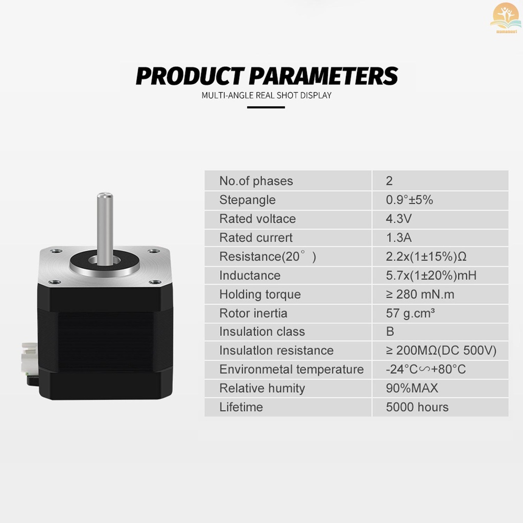 42 Stepper Motor 2 Phase 0.9 Degree Step Angle Low Noise 17HS4401S Stepping Motor with 1m Cable for CNC 3D Printer