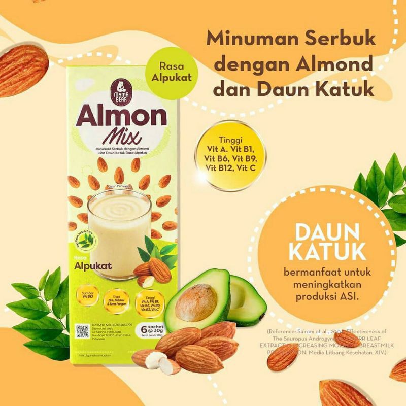 Mama Bear Almon Mix 6 Sachet @30gram - Minuman Serbuk Almond &amp; Daun Katuk