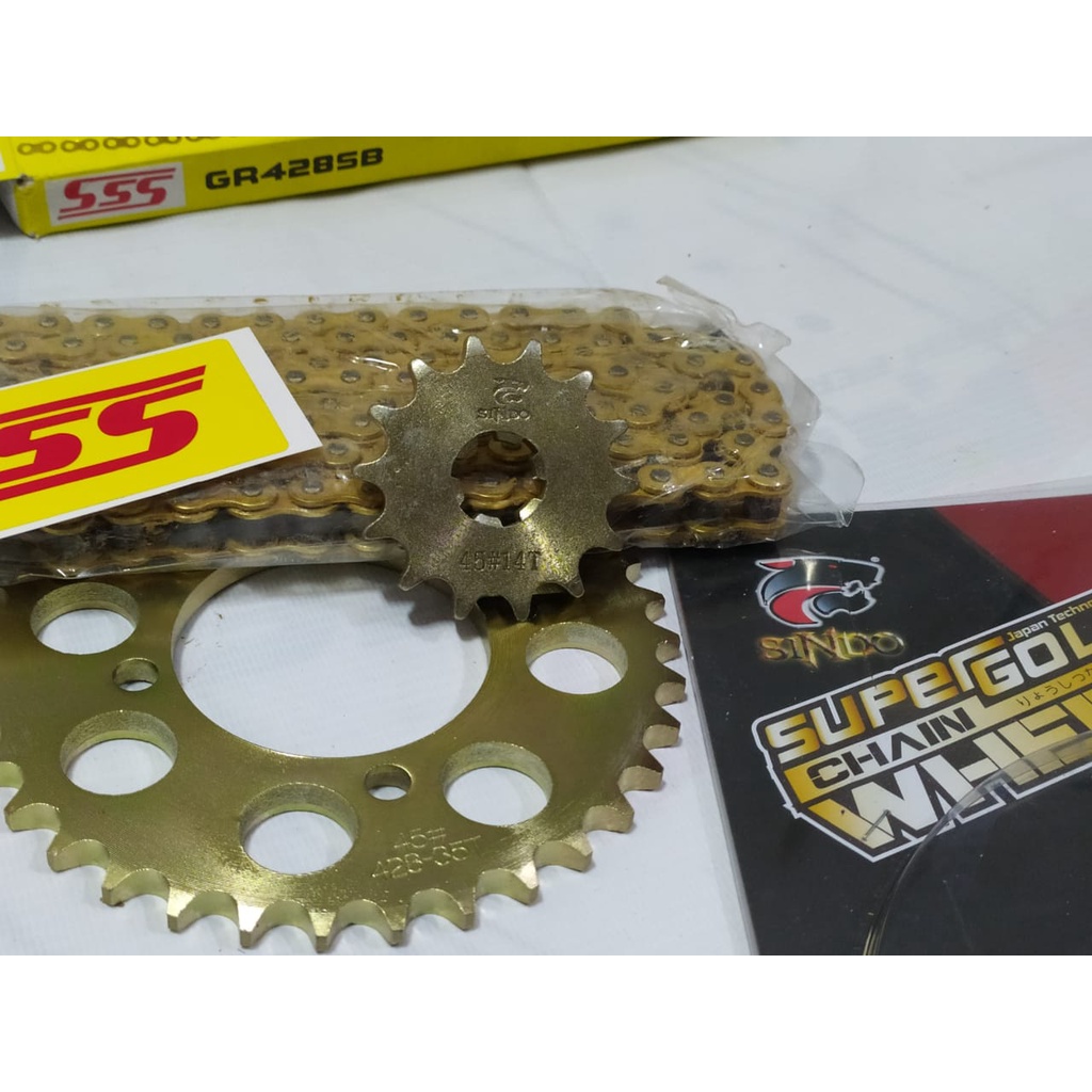 GEAR SET RX KING GIR SET RX KING 428 35T - 14T PLUS RANTAI SSS GOLD SB 428 - 110L-2
