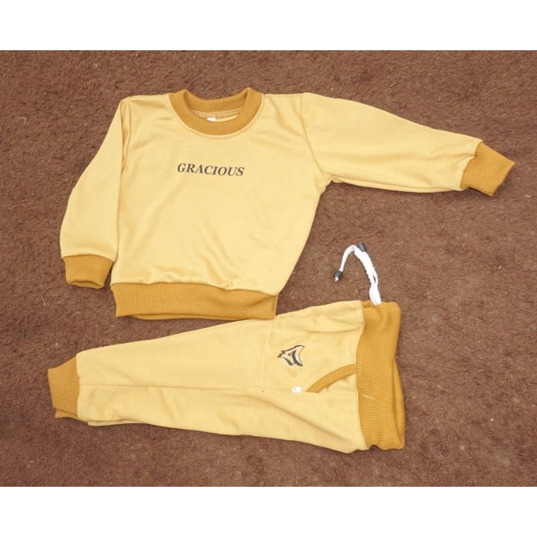BAJU ANAK SETELAN MURAH SWEATER TRENING TRAINING JOGGER OLAHRAGA LAKILAKI/PEREMPUAN 5-10 thn-KUNING Mustard