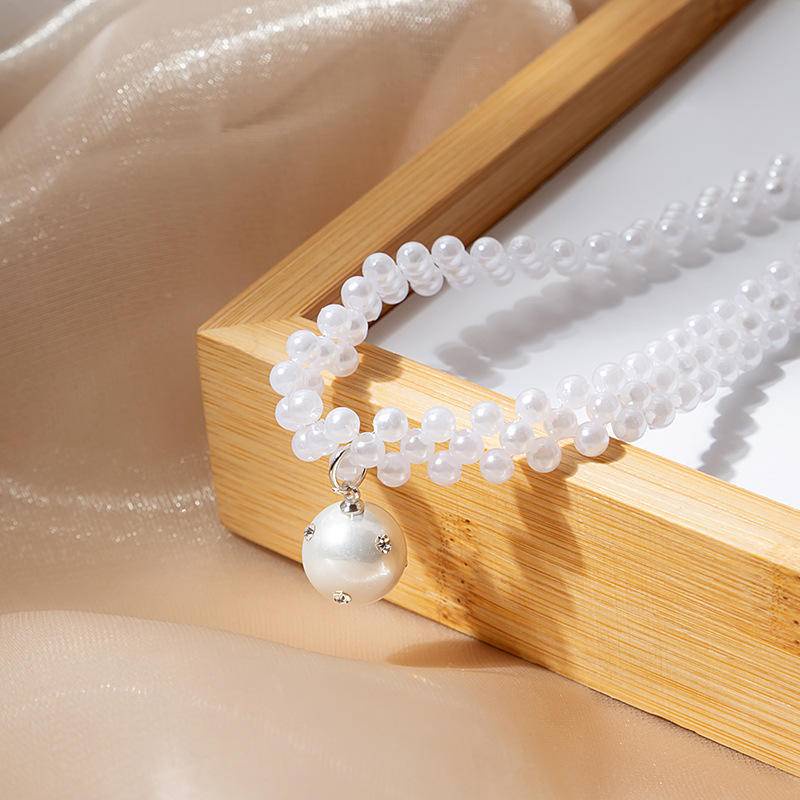 Kalung Choker Dengan Liontin Mutiara Imitasi Untuk Wanita