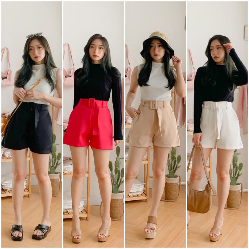 ⚡️CLEARANCE SALE ♡ PREMIUM ♡ ORIGINAL ! CLAIRIE PLAIN COMFY SHORT PANTS WITH BELT