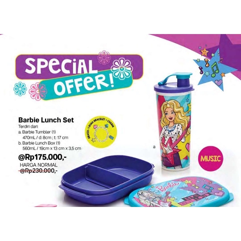 tupperware Barbie lunch Set Box Tempat Makan Tumblr Bekal