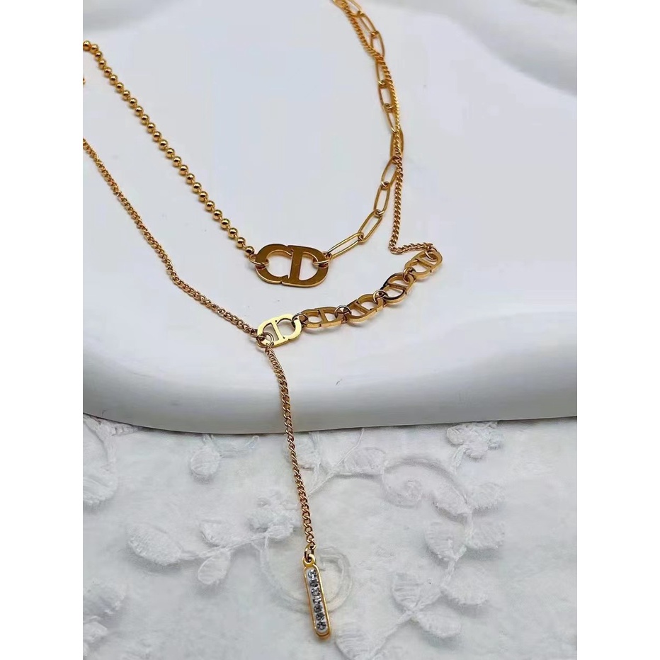 Kalung Titanium Rantai 2Susun Perhiasan Fashion 166,8102