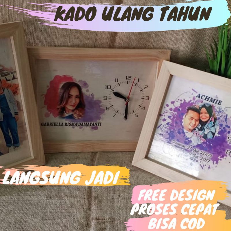 [LANGSUNG JADI] Promo Hadiah Jam Custom Foto Bingkai Kayu Kado Ulang Tahun