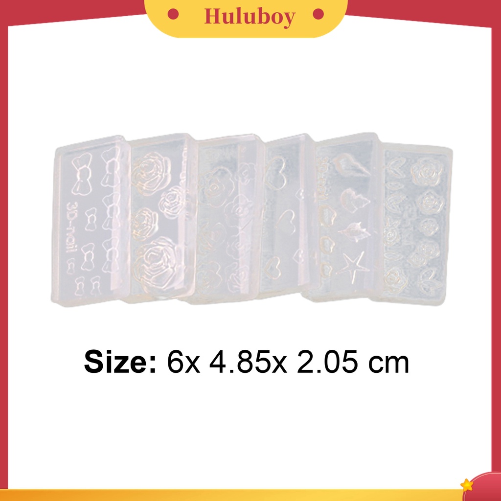 Huluboy Huluboy♡ 6pcs Cetakan Akrilik Transparan 3D Tahan Lama Untuk Nail Art