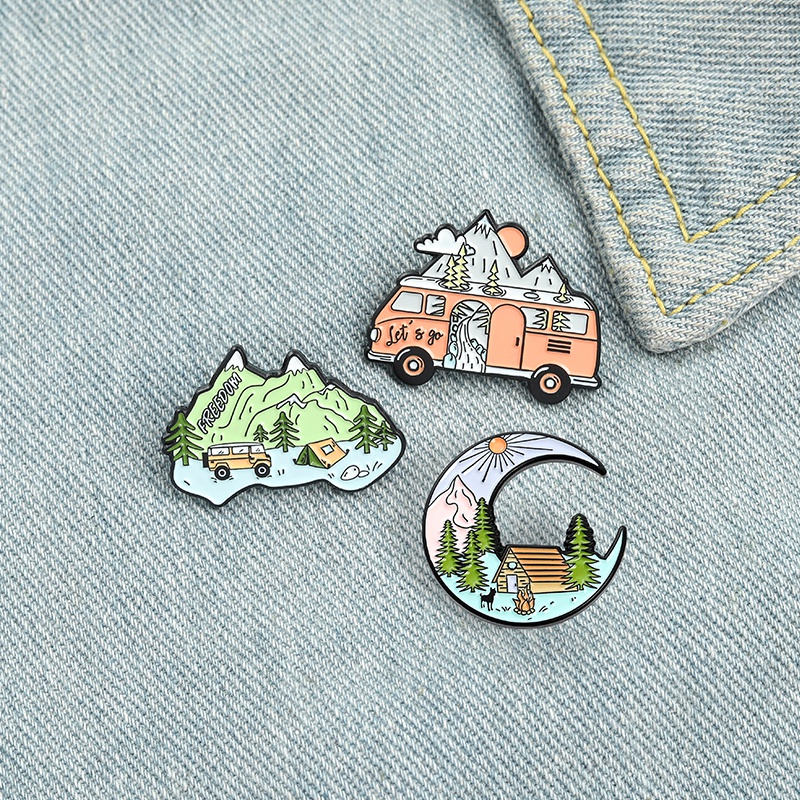 Bros Pin Enamel Desain Gunung Peak Bus Alam Untuk Hadiah