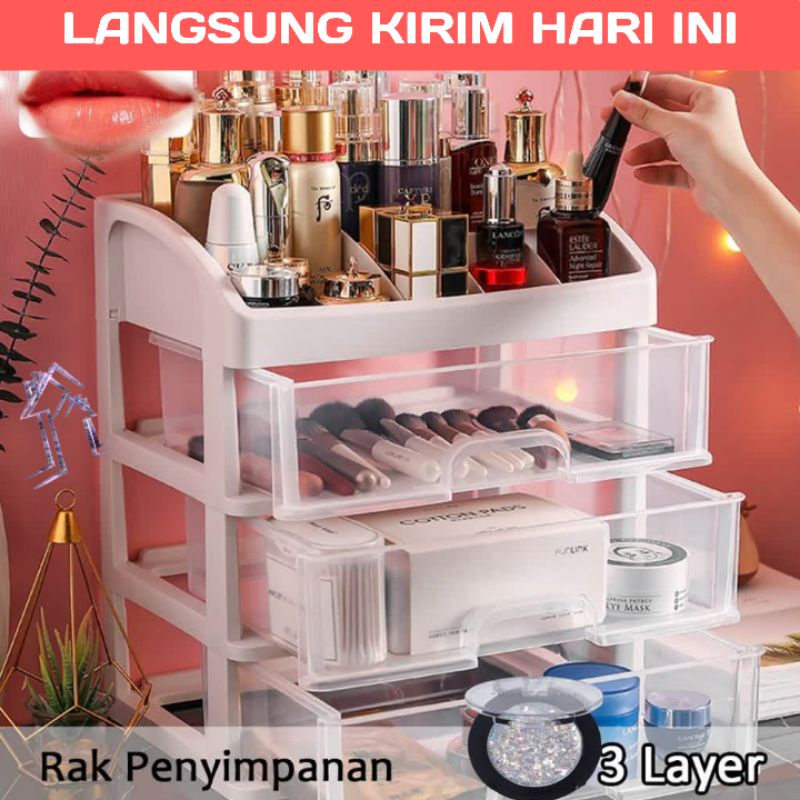 Produk Termurah Rak Kosmetik 3 Susun BESAR Laci Storage Box Rak Kosmetik Susun Kotak Penyimpanan ZHARAZU-STORE