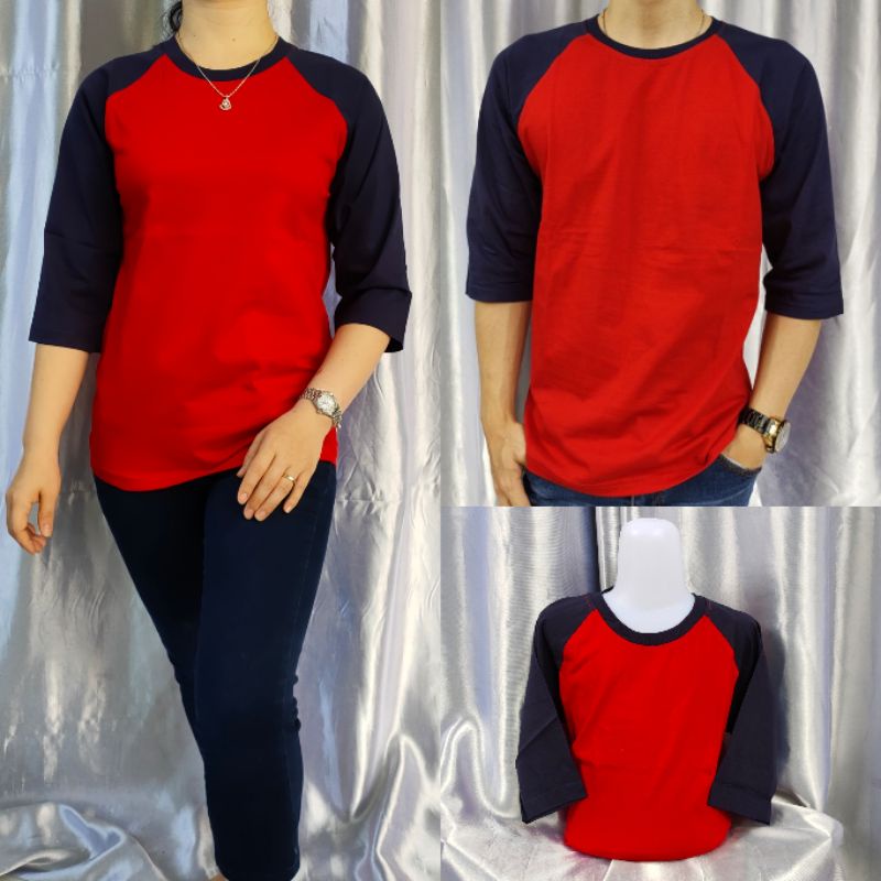 Kaos Raglan Polos MERAH-NAVY Lengan 3/4 Uk 20 22 S M L XL XXL