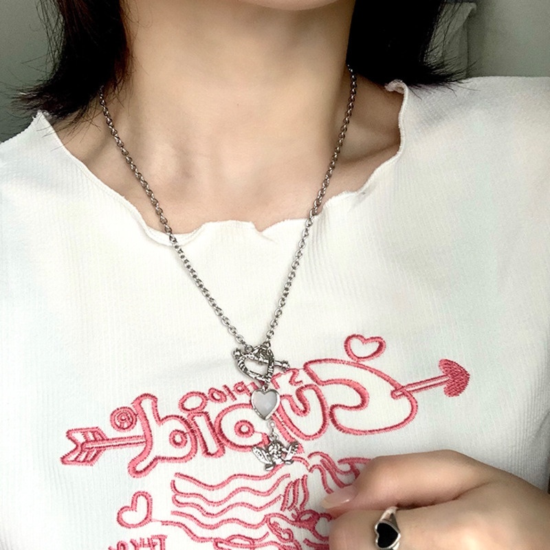 Kalung choker Desain Hati Cupid Gaya retro Untuk Pasangan