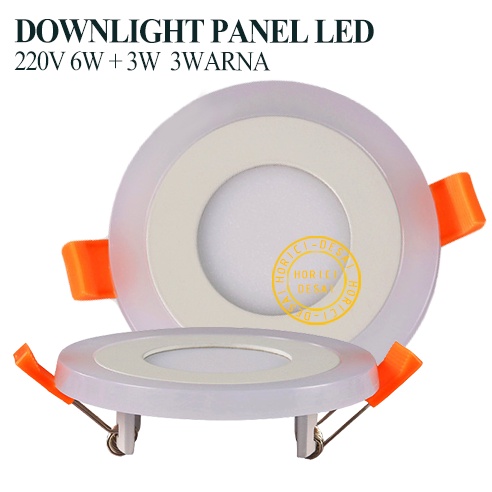 ASLI FULL 2 WARNA 6W+3W DOWNLIGHT TENGAH PUTIH+SAMPING BIRU PINK KUNING/BULAT HIAS DOWNLIGHT PANEL LED