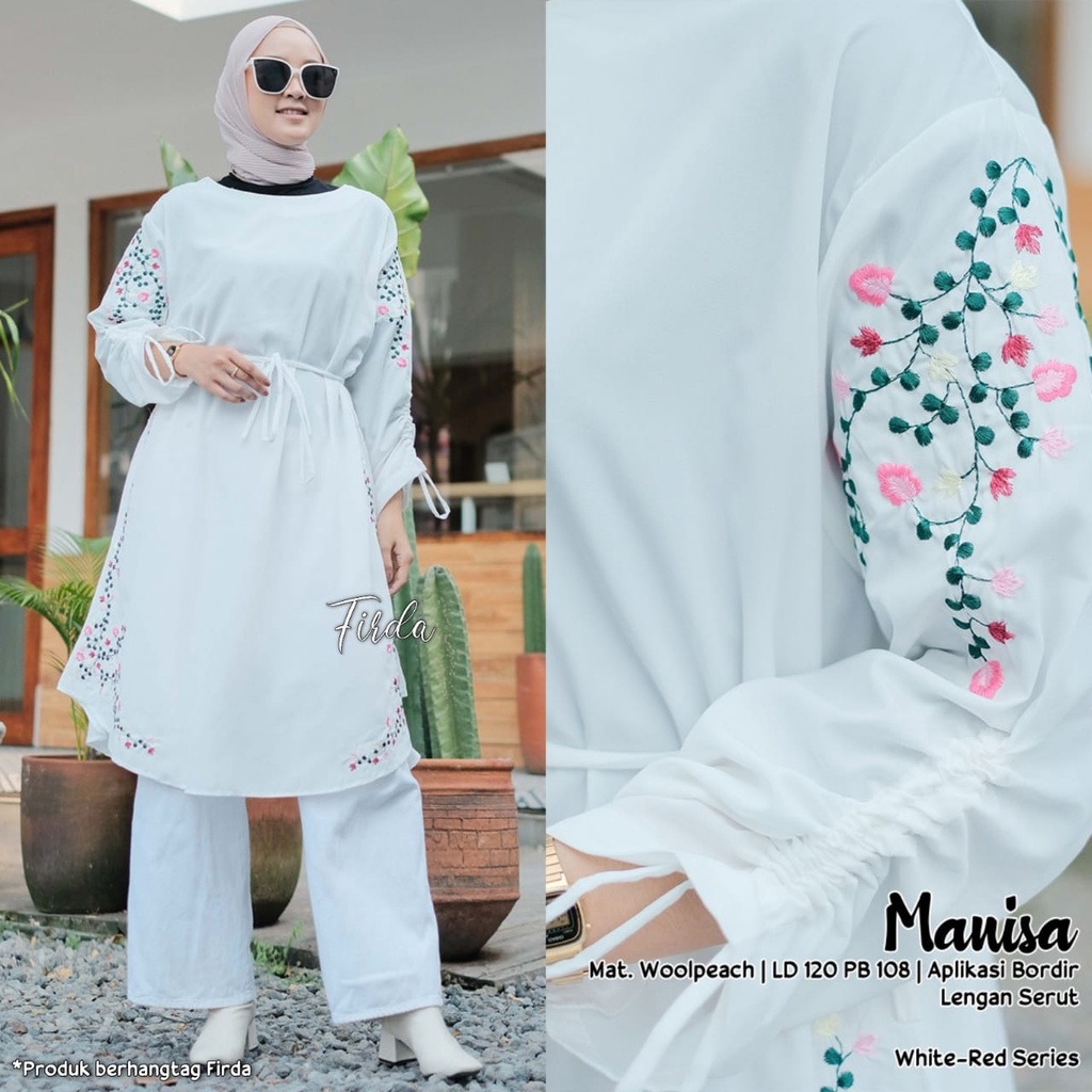 Manisa Tunik Firda Atasan Wanita Lengan Panjang Warna Putih Jumbo Bigsize LD 110 120 XXXL Bahan Woll