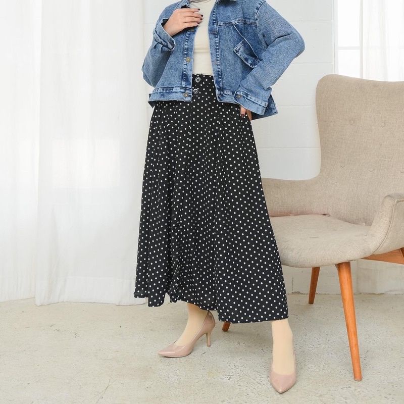 TERLARIS ROK POLKA/ ROK POLKADOT / SKIRT POLKA/ SKIRT POLKADOT / ROK PANJANG WANITA/ LONG SKIRT/POLKA SKIRT - ROK PANJANG WANITA KEKINIAN