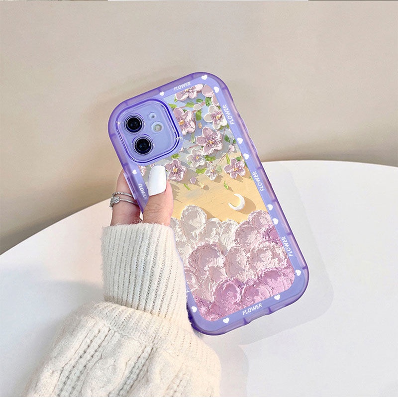 Soft Case Motif Awan Bunga Tebal Untuk iphone 12 13 11 Pro Max X Xs Max Xr