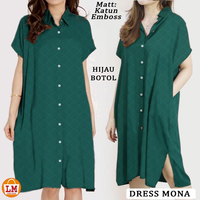 LMS 19941 Baju Dress Wanita DRESS MONA Motif Polos Katun Emboss TERMURAH TERLARIS TERBARU